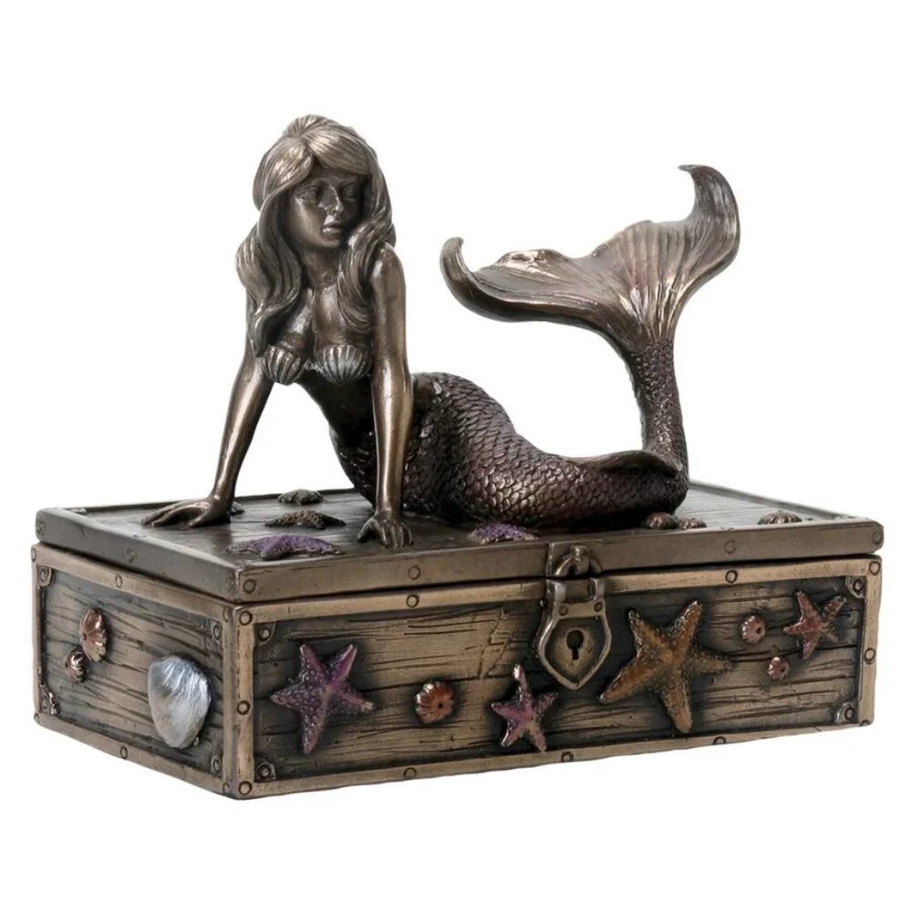 Mermaid on Seashell and Starfish Treasure Box Jewelry Trinket Box - Picture 5 of 5